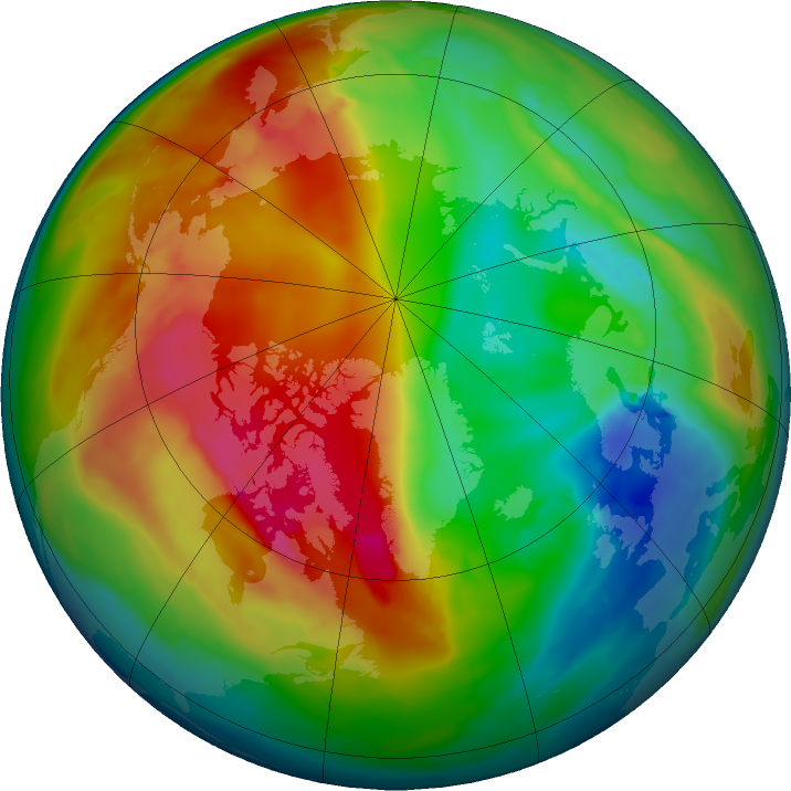 Arctic ozone map for 01 February 2016